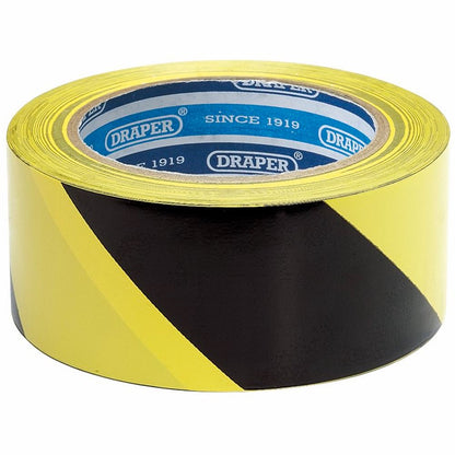 Draper HAZARD TAPE BLK/YLW 33M X 50MM 63382 33M x 50mm Black and Yellow Hazard Tape Roll