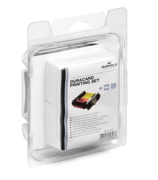 Durable DURACARD ID 300 Badge Printing Kit | YMCKO Colour Ribbon and 100 Cards