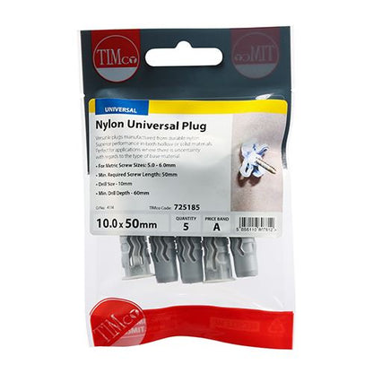 TIMCO Nylon Universal Plug 10.0 x 50 Pack 5