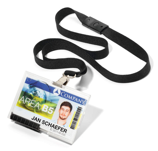 Durable PUSHBOX Security Pass ID Card Holders with Lanyards | 10 Pack | Clear