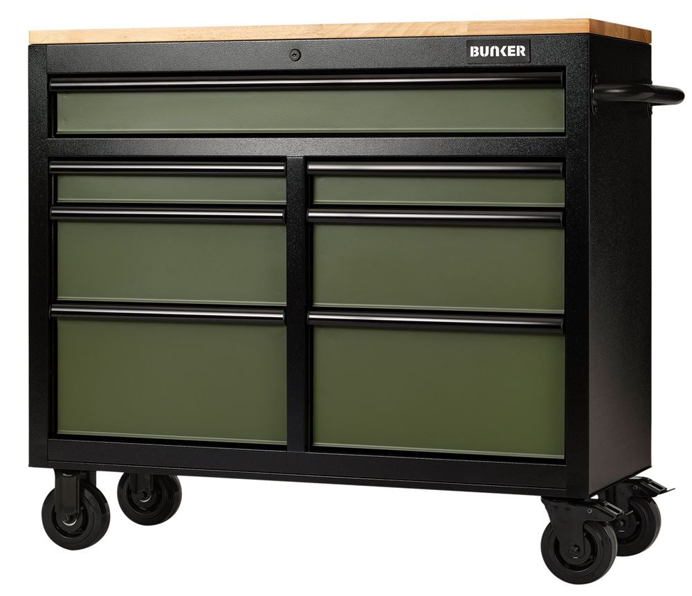Draper 41" 7 DRAWER TROLLEY GREEN 7 Drawer Workbench Roller Tool Cabinet, 41", Green