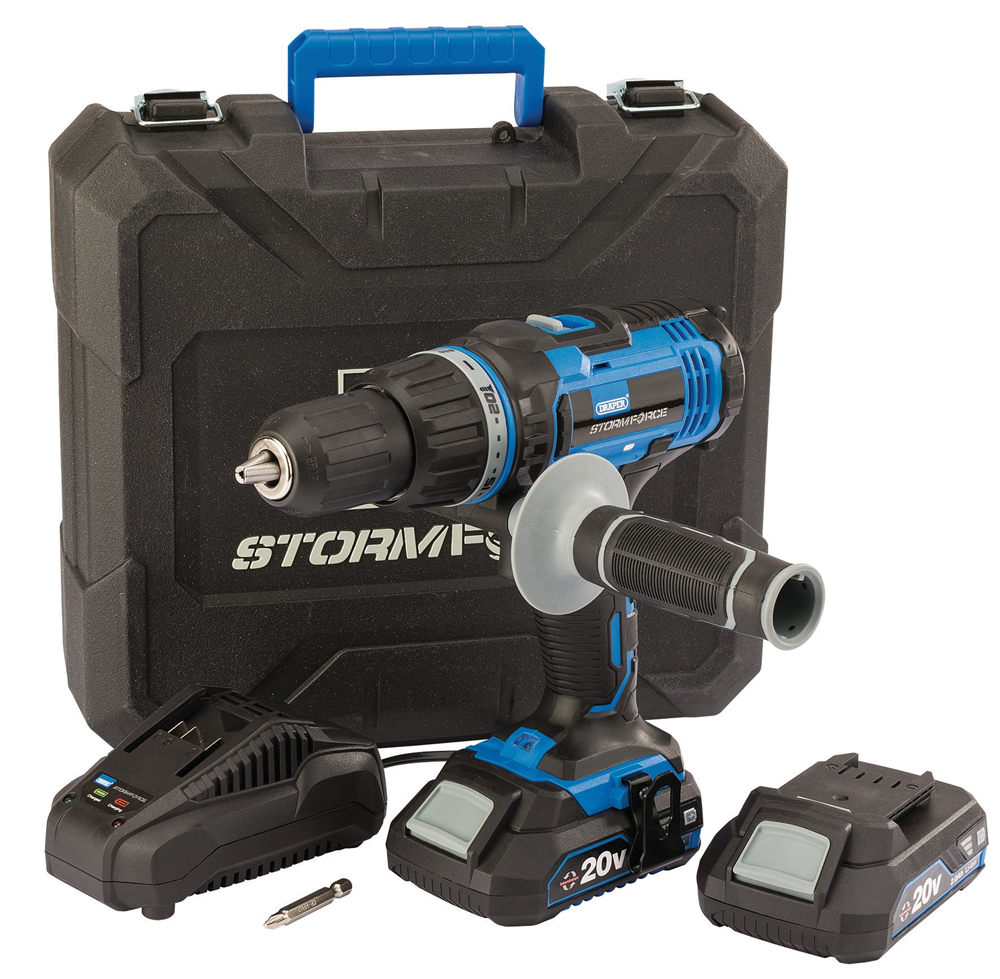 Draper 20V HAMMER DRILL 2 X BATT SF 89523 89523 20V Combi Drill, 2 x 2.0Ah Batteries, 1 x Charger