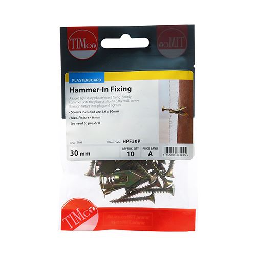 TIMCO Hammer-In Plasterboard Fixing 4 x 30mm Pack 10