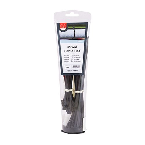 TIMCO Cable Tie Mixed Set of 200 Mixed 200pc Black Pack 200