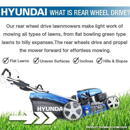 Hyundai HYM460SPE Petrol Lawn Mower 139cc 18"/46cm Electric Start Self Propelled Garden Mower Garden Grass Cutting
