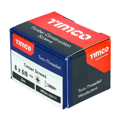 TIMCO Twin Woodscrew PZ2 CSK Zinc 6 x 5/8 Silver Pack 200