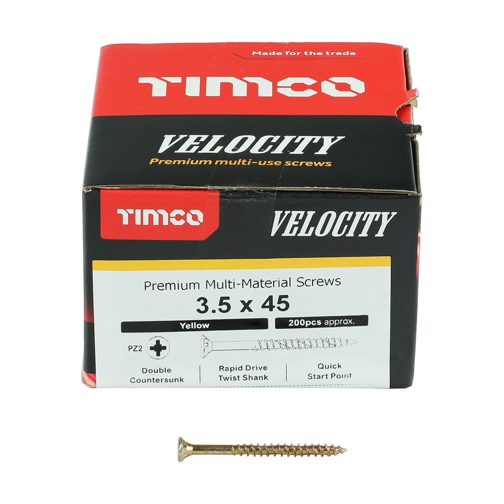 TIMCO Velocity Screw PZ2 CSK ZYP 3.5 x 45 Gold Pack 200