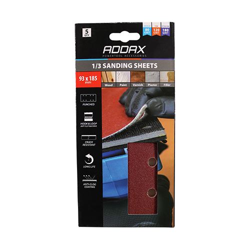 TIMCO Mix Punched 1/3 Sand Sheet 93 x 185mm (80/120/180) Red Pack 5