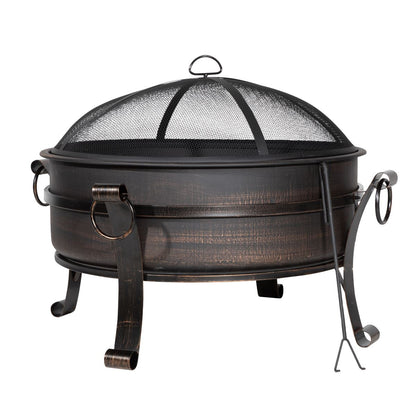 Dellonda DG42 76cm Deluxe 2-in-1 Outdoor Fire Pit & Coffee Table Antique Bronze Effect | Safety Screen | Supplied with steel lid allowing this fire