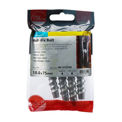 TIMCO Multi-Fix Bolt Hex Head 10.0 x 75 Silver Pack 4
