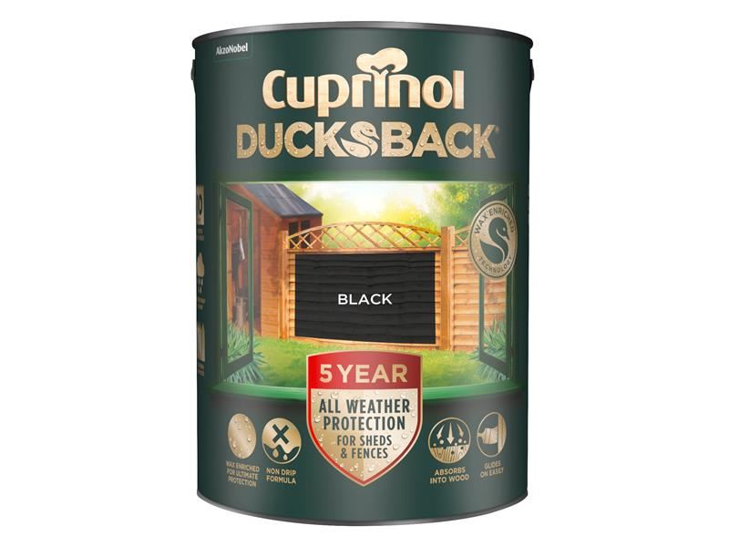 Cuprinol 5244557 Ducksback 5 Year Waterproof for Sheds & Fences Black 5 litre
