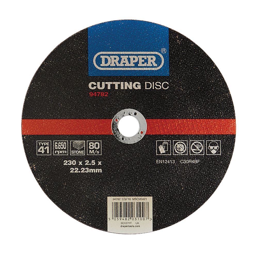 Draper CUT/DISC STONE - 230X2.5MM 94782 Flat Stone Cutting Discs