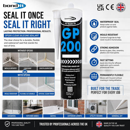 Bond It GP200 General Purpose Silicone Sealant 275ml – All Colours – Waterproof, Fast Setting and Mould Resistant for Interior and Exterior Use