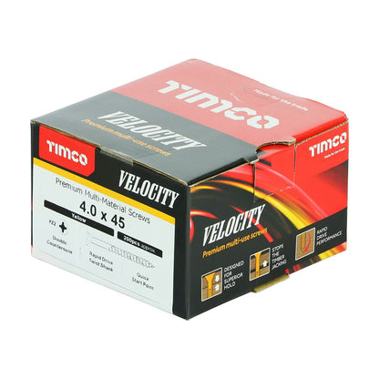 TIMCO Velocity Screw PZ2 CSK ZYP 4.0 x 45 Gold Pack 200