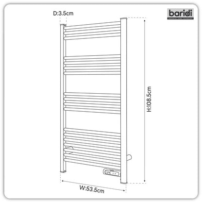 Baridi DH371 Electric Heated Towel Rail 1085 x 535mm with LED Display - Black | 425W, 230V - 50HZ, Overheat Protection | LED temperature display.