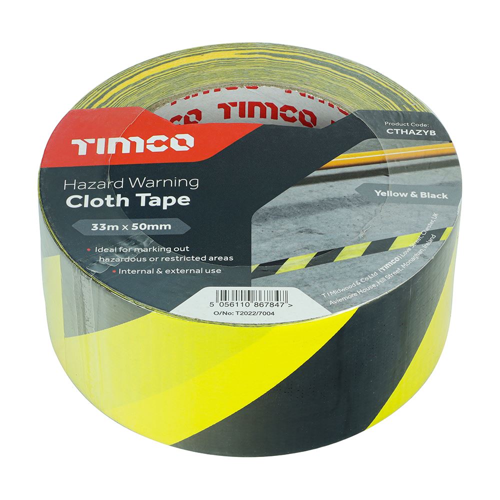 TIMCO Hazard Cloth Tape - Yell/Black Black 33m x 50mm Pack 1.0