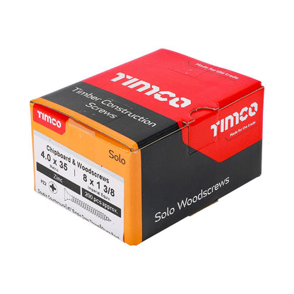 TIMCO Solo Woodscrew PZ2 CSK Zinc 4.0 x 35 Silver Pack 200