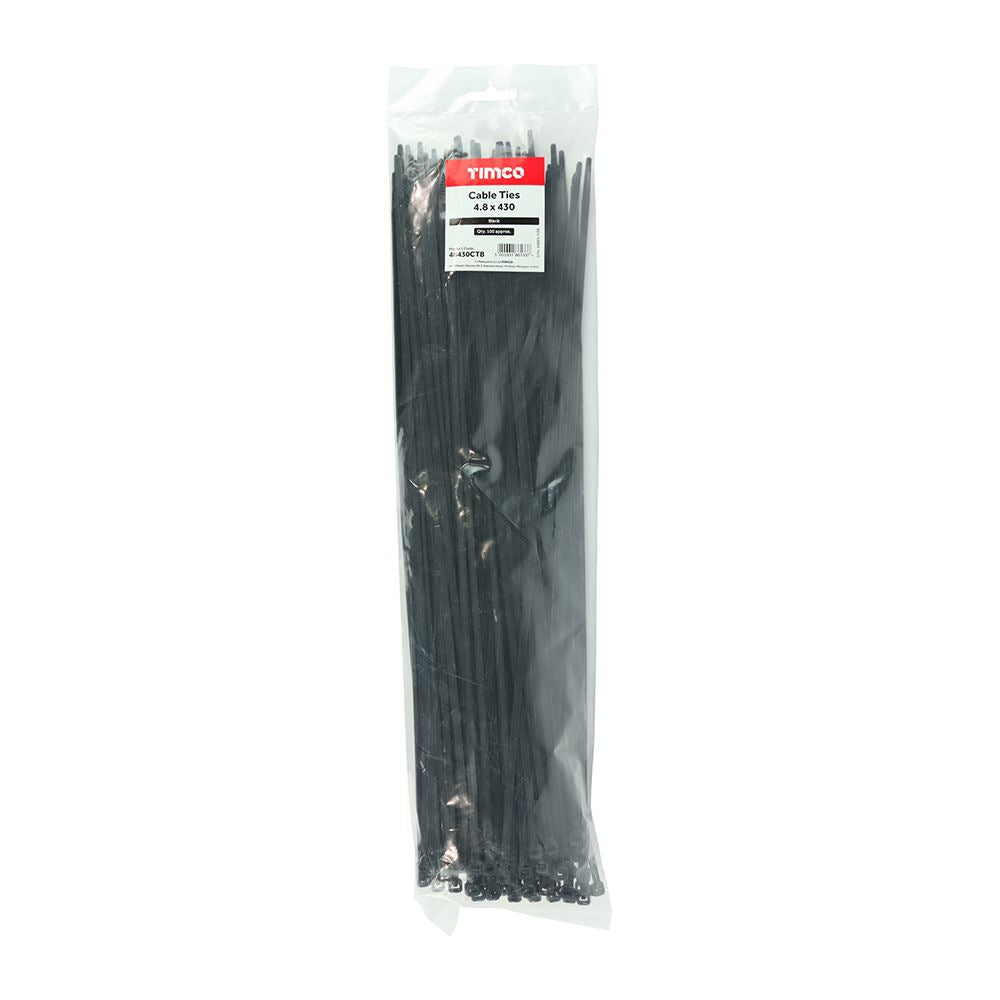TIMCO Cable Tie Black 4.8 x 430 Black Pack 100