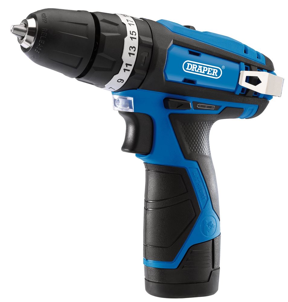 70256 Draper 12V Combi Drill, 1 x 1.5Ah Battery, 1 x Fast Charger CHD12VD Drills Professional Trade DIY Workshop Garage Use