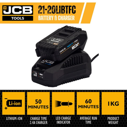 JCB 21-20LIBTFC Battery Charger 2.0Ah 2.4A 18V Li-Ion Fast Charger Power Tool Charger