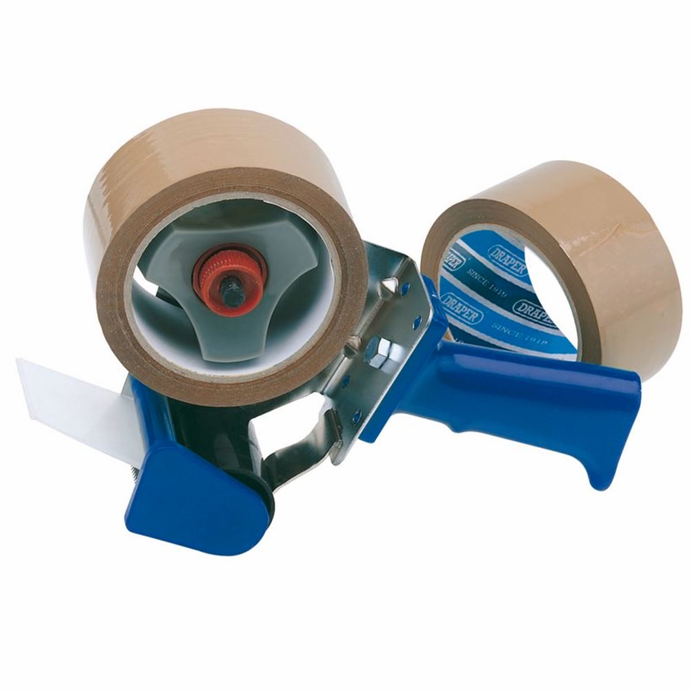 63390 Draper Hand-Held Packing Security Tape Dispenser Kit, 2 x Reels of Tape TP-DIS. Tape Rolls Professional Trade DIY Workshop Garage Use
