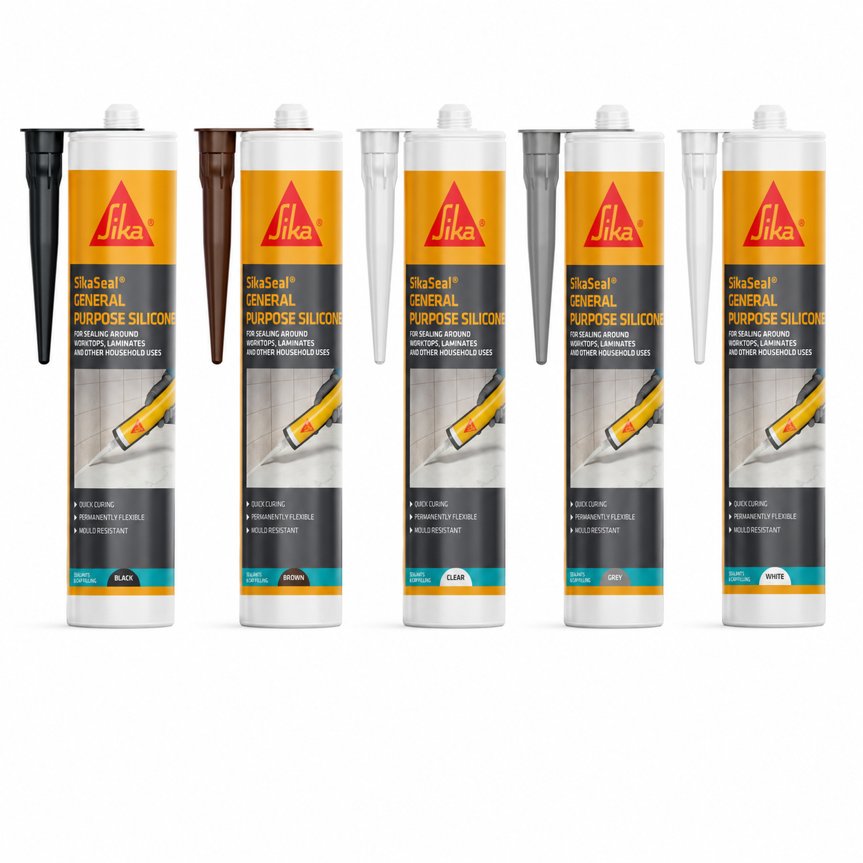Sika General Purpose Silicone Sealant 310ml Waterproof Flexible Sealant for Kitchens Bathrooms Windows Doors Glazing and General Building Applications