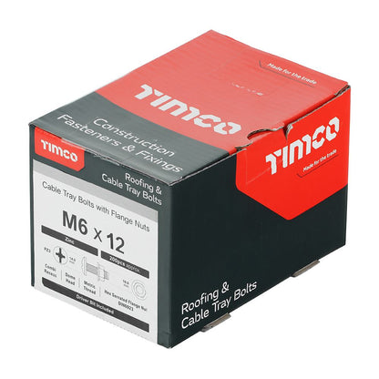 TIMCO Cable Tray Bolt & F/Nut Zinc M6 x 12 Silver Pack 200