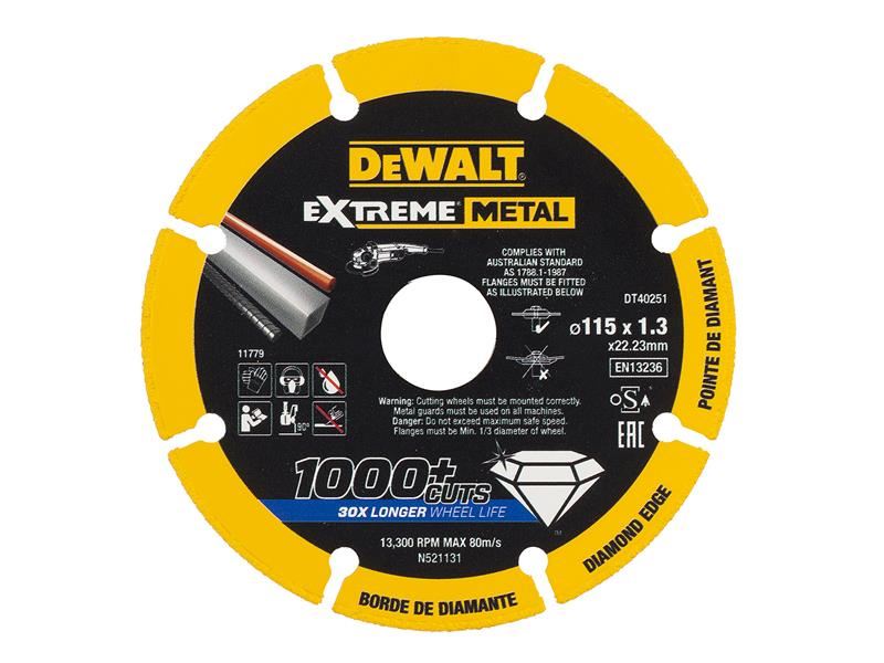 DeWalt Power Tools DT40251 Extreme Diamond Metal Cutting Disc 115 x 22.23 x 1.3mm