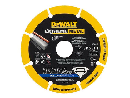 DeWalt Power Tools DT40251 Extreme Diamond Metal Cutting Disc 115 x 22.23 x 1.3mm