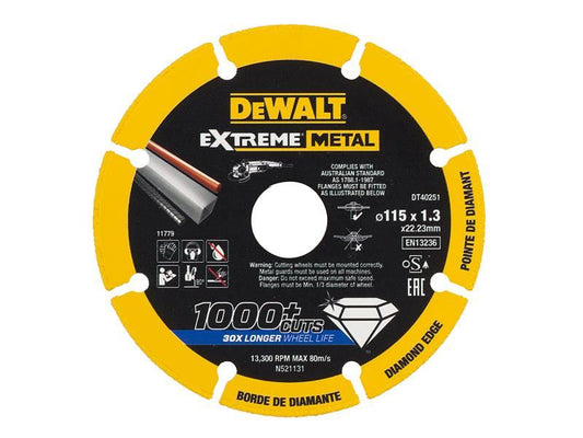 DeWalt Power Tools DT40251 Extreme Diamond Metal Cutting Disc 115 x 22.23 x 1.3mm