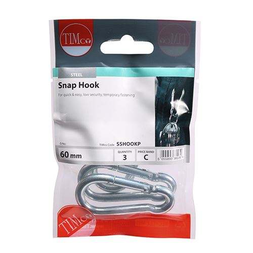 TIMCO Snap Hooks - Steel 60mm Pack 3