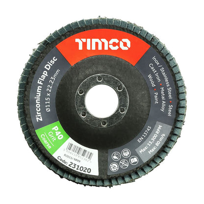 TIMCO Zirconium Flap Disc P40 115 x 22.23 Pack 1