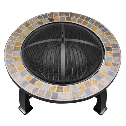Dellonda DG111 76cm Deluxe Traditional Style Fire Pit/Fireplace/Outdoor Heater - Slate | Safety Screen | 76cm Deluxe fire pit is perfect for