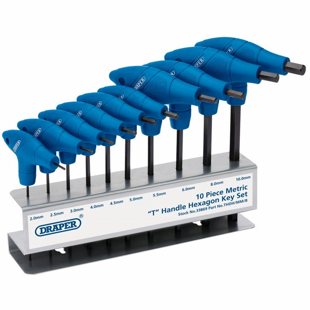 Draper MM HEX KEY SET T-HANDLE 10PC 33869 Metric T-Handle Hexagon Key Set (10 Piece)