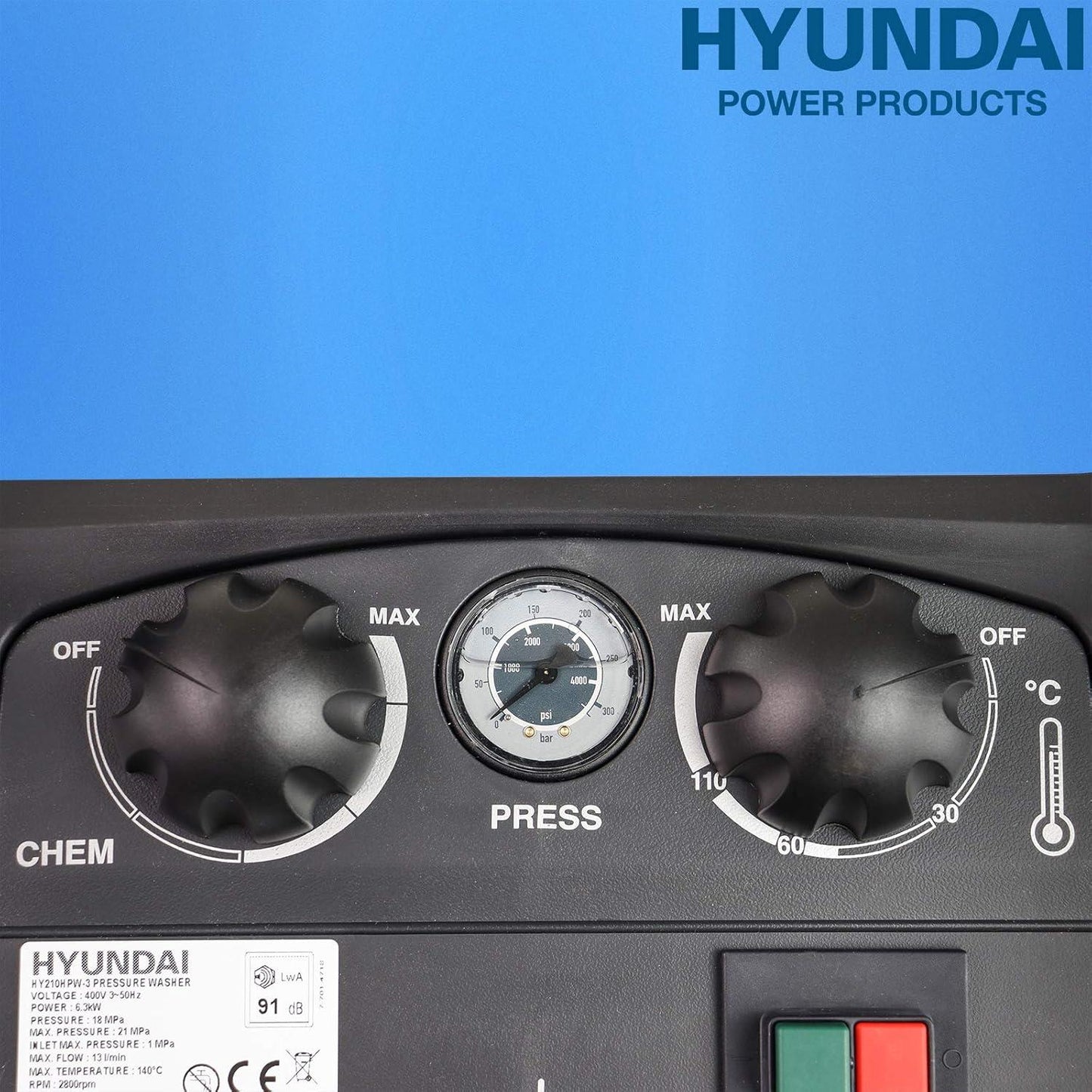 Hyundai 6.3kW Hot Pressure Washer 140°C Industrial Power Washer 3050 PSI