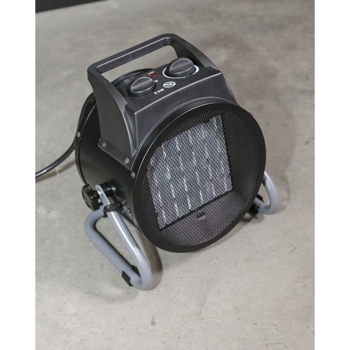 Sealey PEH3001 Industrial PTC Fan Heater 3000W/230V | 10,000Btu/hr, 1500/3000W, 230V - 16A, Thermostat | Features PTC heat conducting ceramic elements