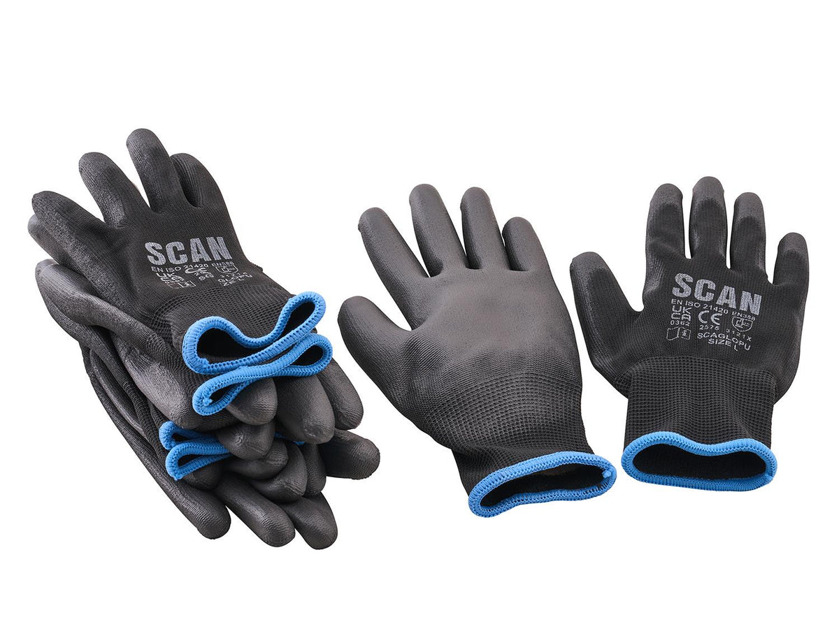 Scan PU Gloves 5 Pairs Professional Trade DIY Workshop Equipment