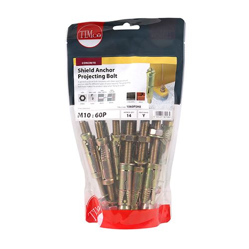 TIMCO Shield Anchor Proj. Bolt - ZYP M10:60P (M10 x 130) Gold Pack 14