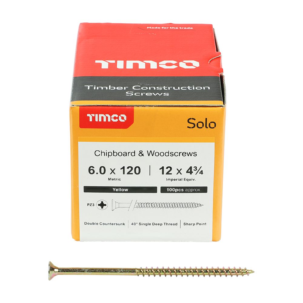 TIMCO Solo Woodscrew PZ3 CSK ZYP 6.0 x 120 Gold Pack 100