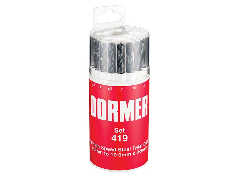 Dormer A191419 A191 No.419 Metric HSS Drill Set of 19 1.0-10.0 x 0.5mm