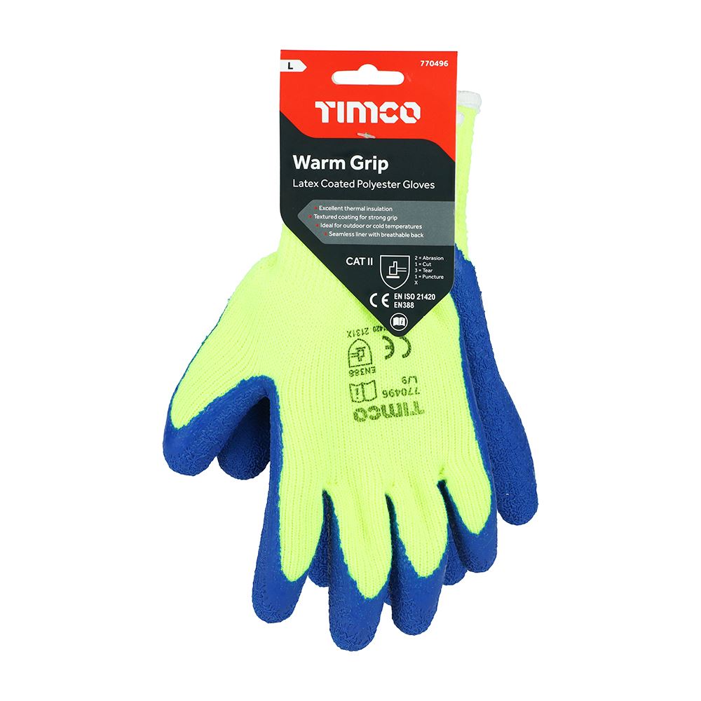 TIMCO Warm Grip Glove Latex Crinkle Large Pack 1