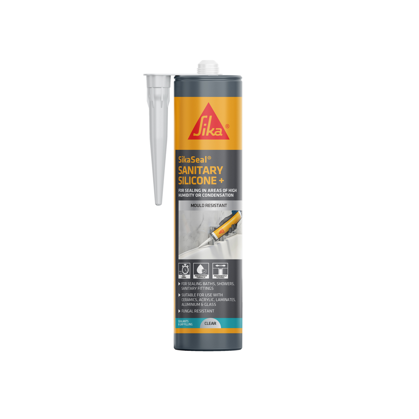 SikaSeal Sanitary Silicone Plus 295ml – Waterproof Bathroom, Kitchen, Bath & Shower Sealant – White or Translucent