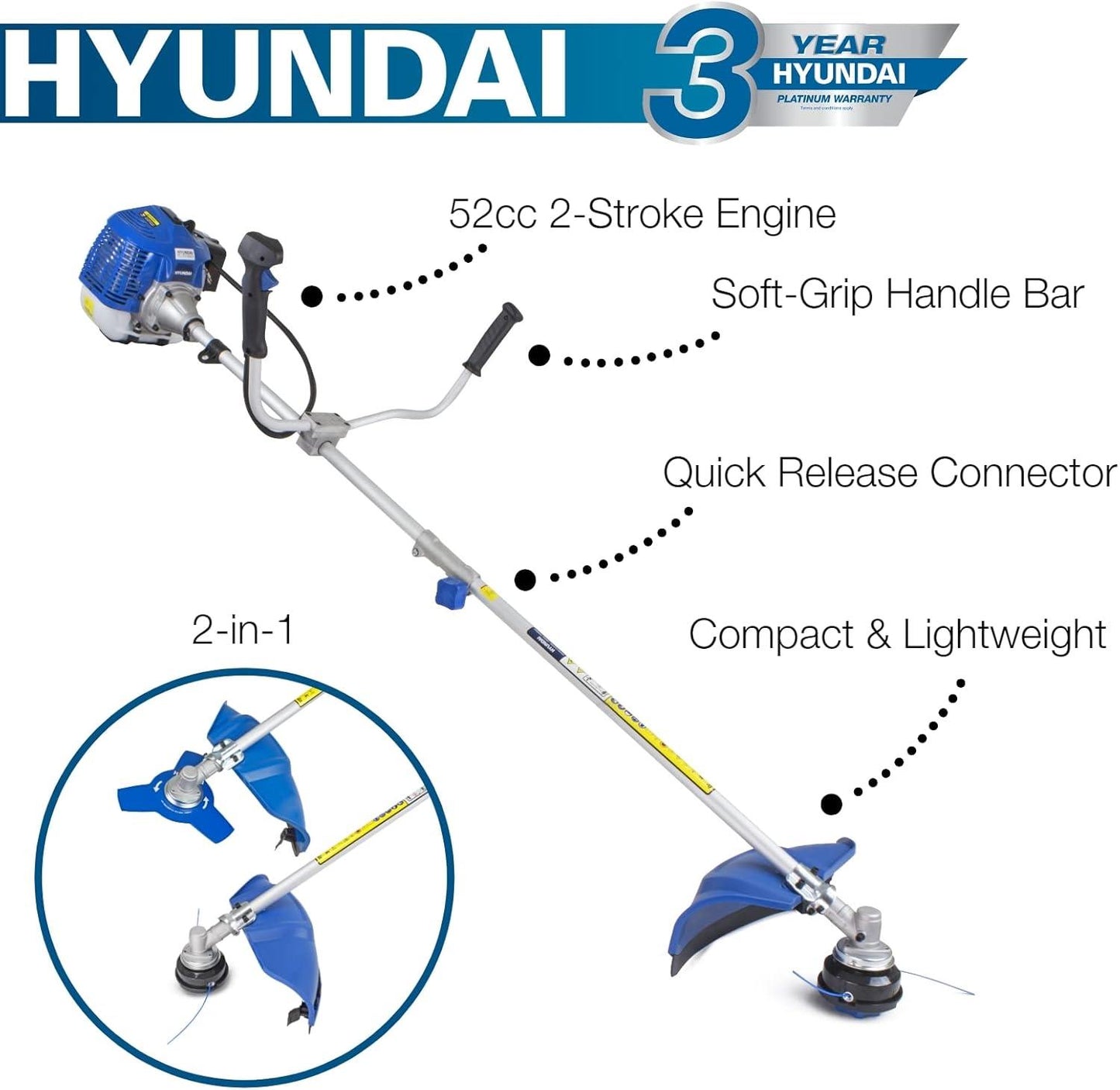 Hyundai HYBC5200X Petrol Strimmer 52cc Grass Trimmer Brushcutter