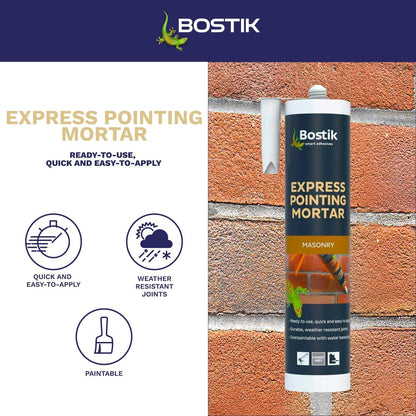 Bostik Express Pointing Mortar 310ml – Grey and Buff Ready-Mixed Masonry Joint Repair for Brick, Stone, Brick Slips and Lead Flashing