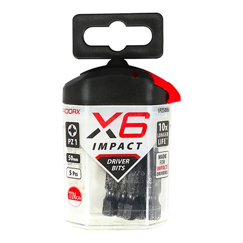 TIMCO X6 Impact Pozi Driver Bit No.1 x 50 Pack 5