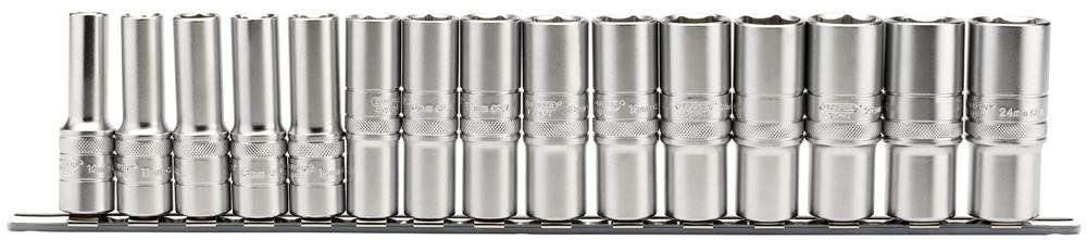 Draper 1/215PC MET. DEEP SOCKET RAIL 16499 Metric Deep Socket on a Metal Rail, 1/2" Sq. Dr. (15 Piece)