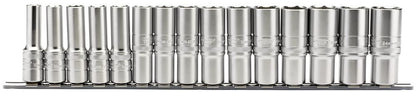 Draper 1/215PC MET. DEEP SOCKET RAIL 16499 Metric Deep Socket on a Metal Rail, 1/2" Sq. Dr. (15 Piece)