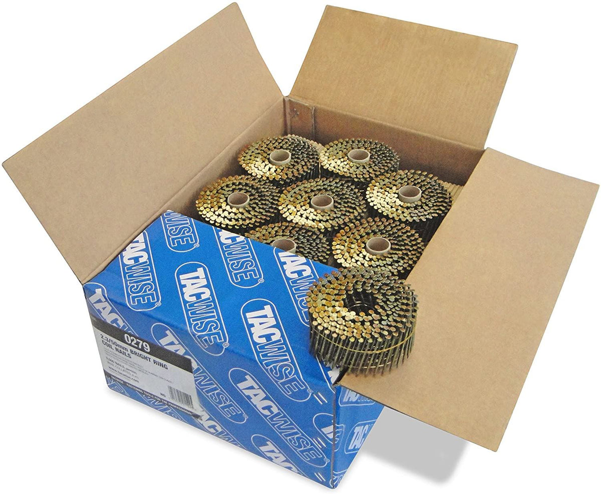 Tacwise 0279 Type 2.3 50 mm Coil Nails Bright Flat Top 16° Pack of 9000 for Nail Staple Guns Trade Fixing