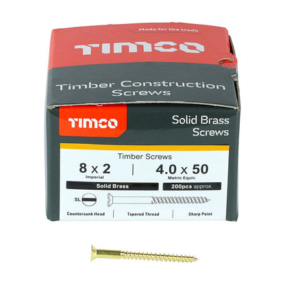 TIMCO Brass Timber Screw SLOT CSK 8 x 2 Pack 200