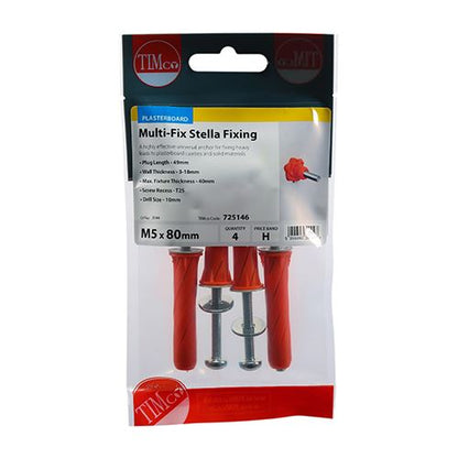 TIMCO Multi-Fix Stella Fixing Red M5 x 80 Pack 4